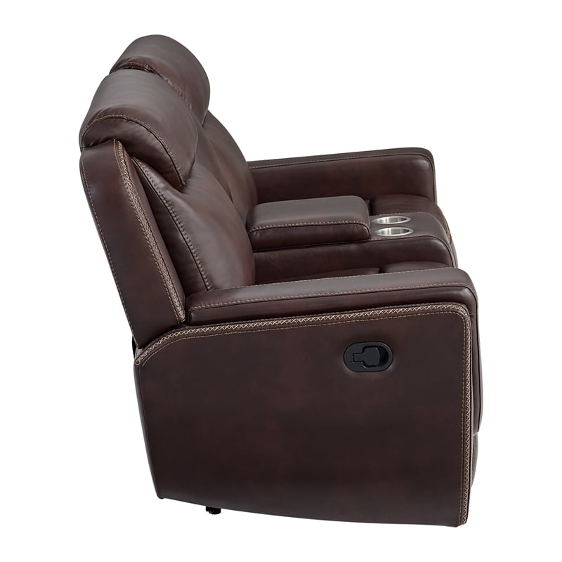 Picket House Furnishings Lynx Motion Loveseat with Console in Neono Brown