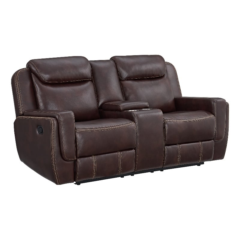 Picket House Furnishings Lynx Motion Loveseat with Console in Neono Brown