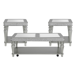 picket house furnishings lavigne  3pc occasional table set in silver