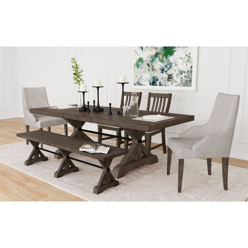Picket House Furnishings Marietta Dining Bench - Metal Bar cross in Brown