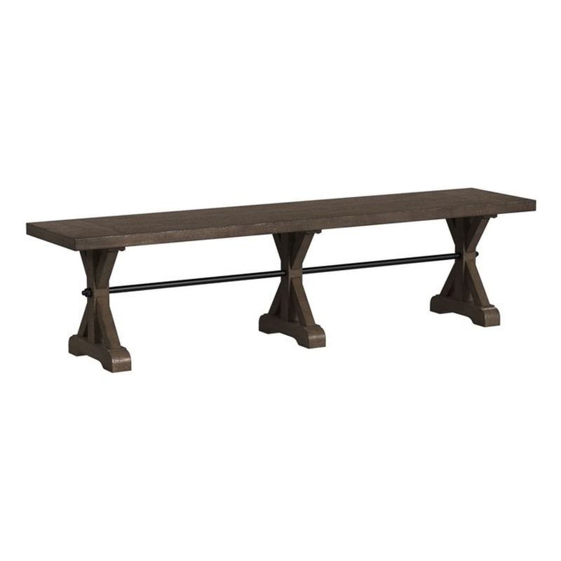 Picket House Furnishings Marietta Dining Bench - Metal Bar cross in Brown
