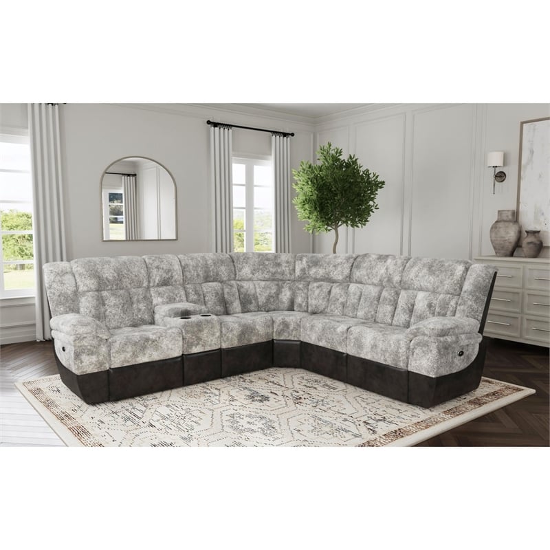 Picket House Furnishings Celeste 6PC Motion Sectional Set in Dillon/Shire Steel