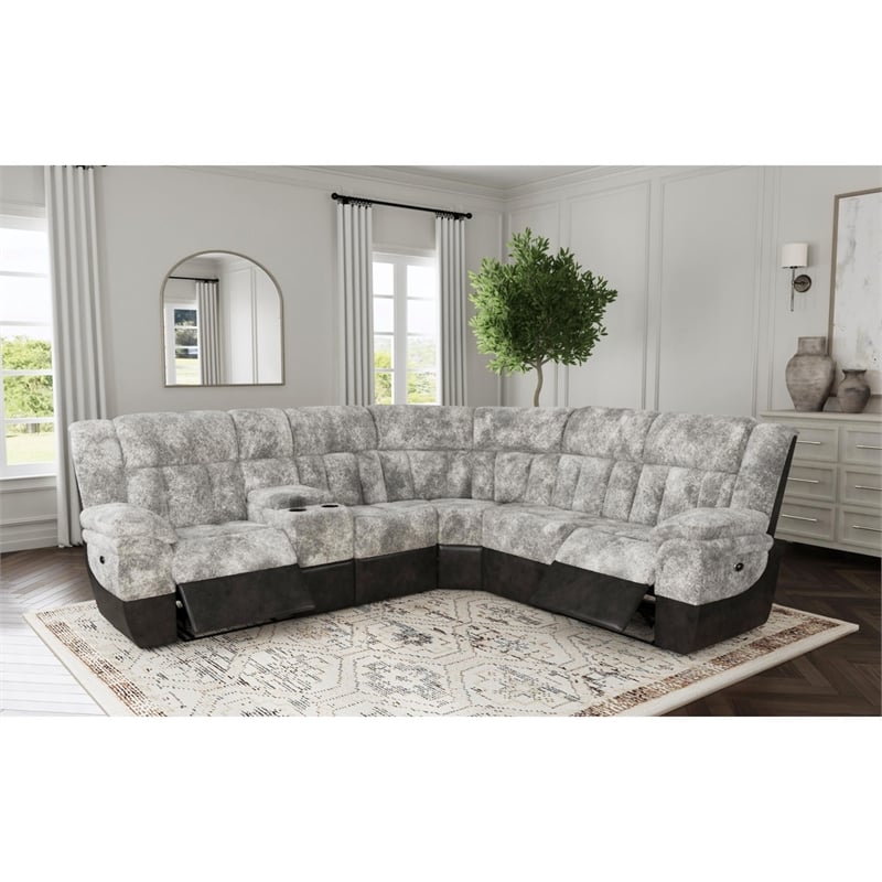 Picket House Furnishings Celeste 6PC Motion Sectional Set in Dillon/Shire Steel