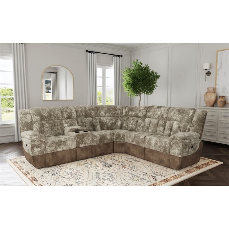 Picket House Furnishings Celeste 6PC Motion Sectional Set in Shire Cappuccino