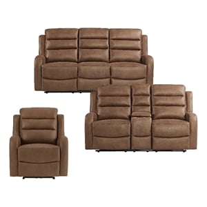 picket house furnishings bexley 3pc living room set in whiskers pu brown