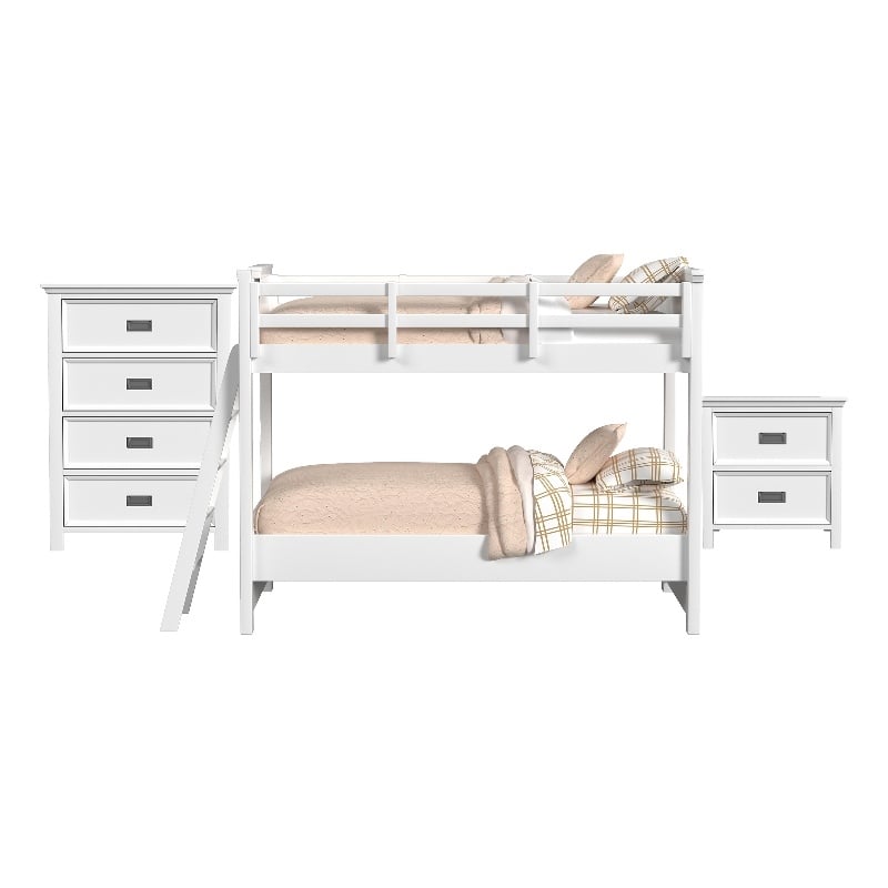 Brooklyn Kids Twin Over Twin Bunk with Ladder 3PC Bedroom Set in White