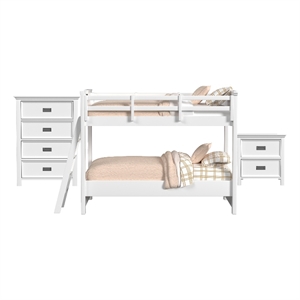 Brooklyn Kids Twin Over Twin Bunk with Ladder 3PC Bedroom Set in White
