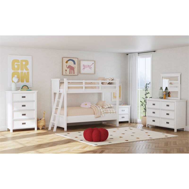 Brooklyn Kids Twin Over Twin Bunk with Ladder 5PC Bedroom Set in White
