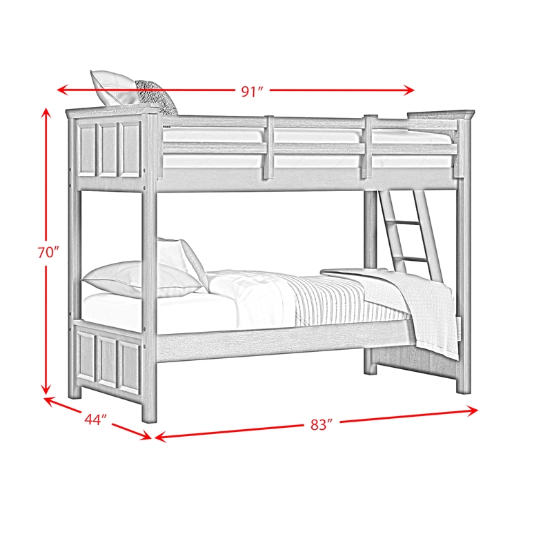 Brooklyn Kids Twin Over Twin Bunk with Ladder 5PC Bedroom Set in White