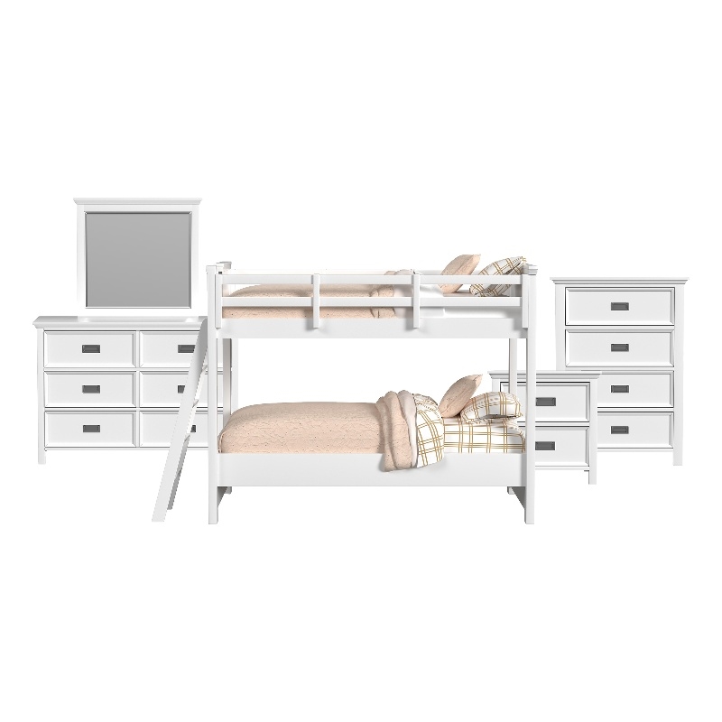 Brooklyn Kids Twin Over Twin Bunk with Ladder 5PC Bedroom Set in White