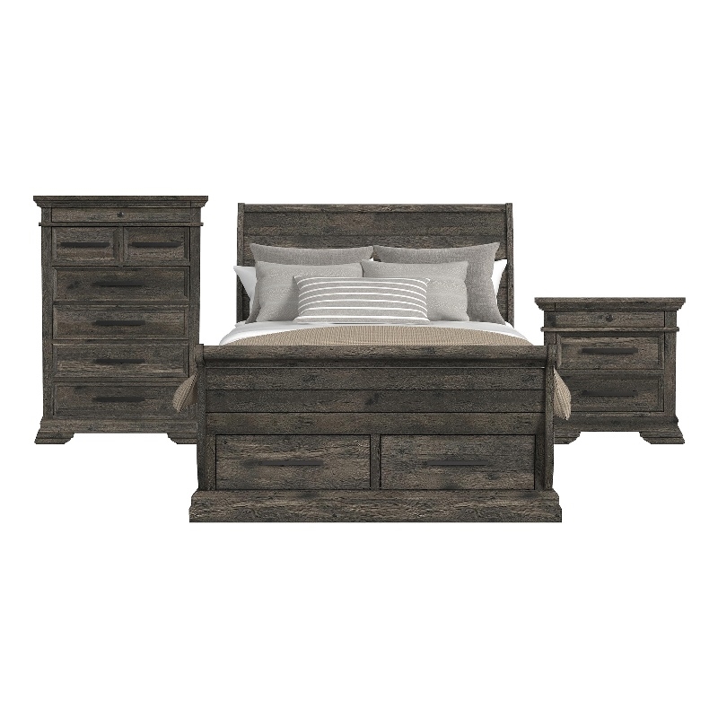 Hyde Queen Sleigh Storage 3PC Bedroom Set in Charcoal