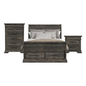 Hyde Queen Sleigh Storage 3PC Bedroom Set in Charcoal