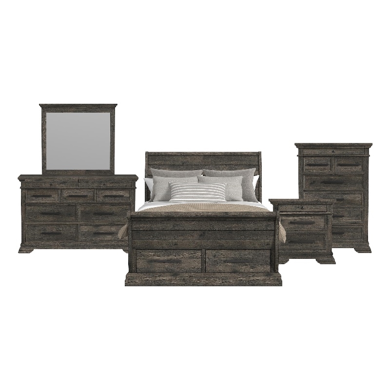 Hyde Queen Sleigh Storage 5PC Bedroom Set in Charcoal