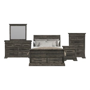 Hyde Queen Sleigh Storage 5PC Bedroom Set in Charcoal