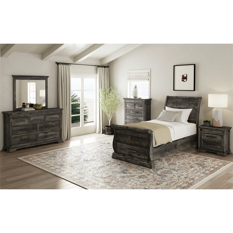Hyde Twin Sleigh Storage 3PC Bedroom Set in Charcoal