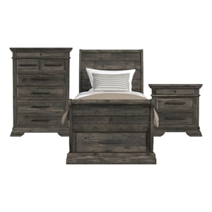 Hyde Twin Sleigh Storage 3PC Bedroom Set in Charcoal