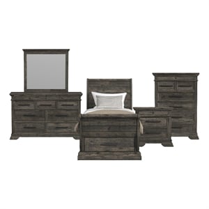 Hyde Twin Sleigh Storage 5PC Bedroom Set in Charcoal
