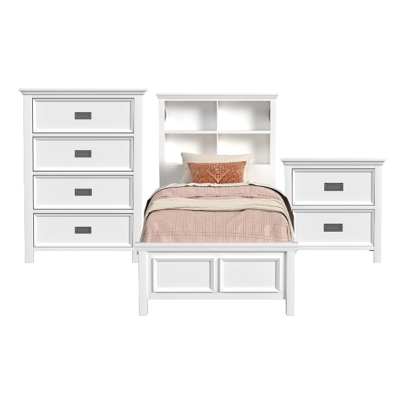 Brooklyn Kids Twin Bookcase 3PC Bedroom Set in White