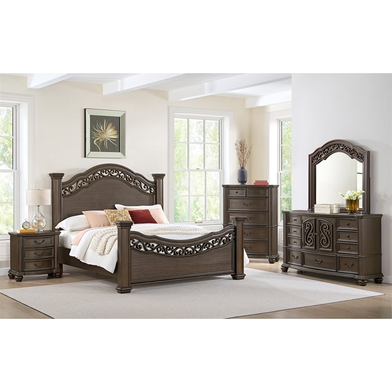 Rosalinda King Panel 3PC Bedroom Set in Mahogany