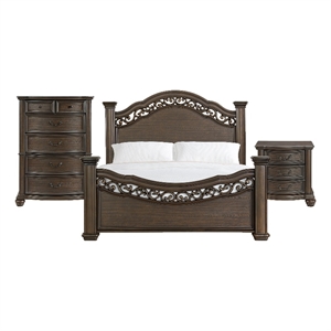 Rosalinda King Panel 3PC Bedroom Set in Mahogany
