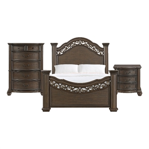 Rosalinda Queen Panel 3PC Bedroom Set in Mahogany