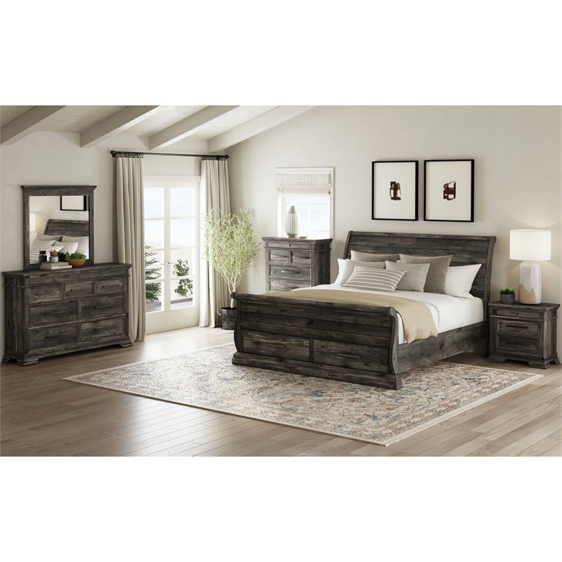 Hyde Full Sleigh Storage 5PC Bedroom Set in Charcoal