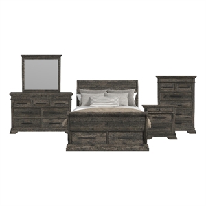 Hyde Full Sleigh Storage 5PC Bedroom Set in Charcoal
