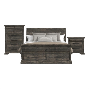 Hyde King Sleigh Storage 3PC Bedroom Set in Charcoal