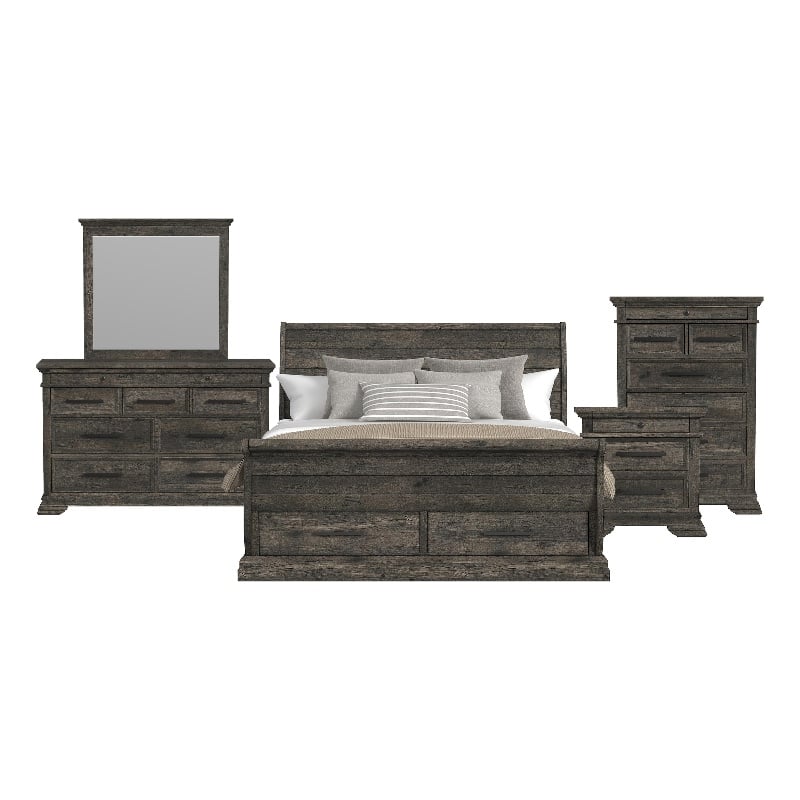 Hyde King Sleigh Storage 5PC Bedroom Set in Charcoal