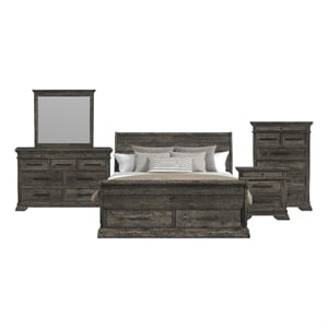 Hyde King Sleigh Storage 5PC Bedroom Set in Charcoal