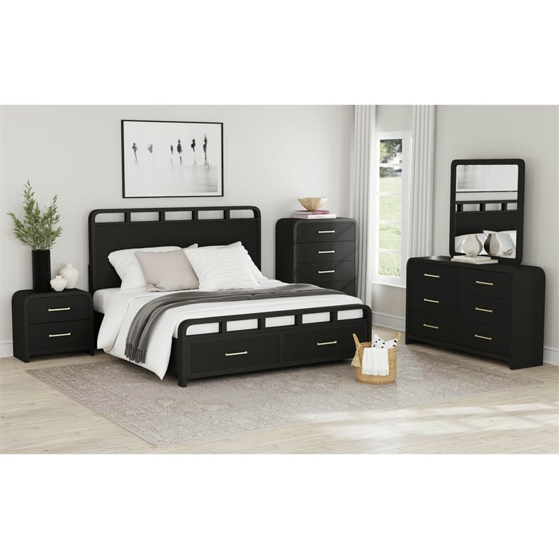 Woodridge  King Storage Bed in Black with Grain
