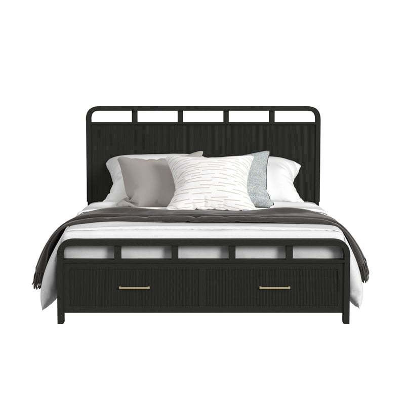 Woodridge  King Storage Bed in Black with Grain