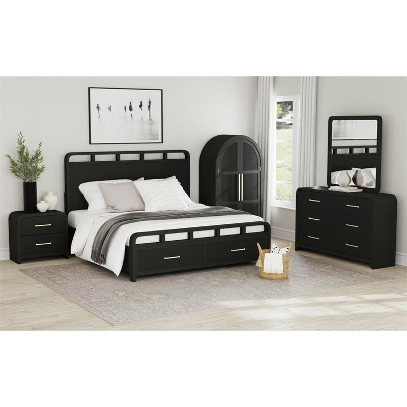 Woodridge  King Storage Bed in Black with Grain