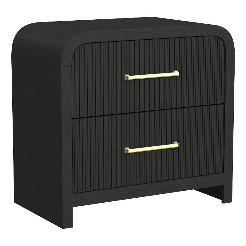 Woodridge  2-Drawer Nightstand with USB in Black with Grain