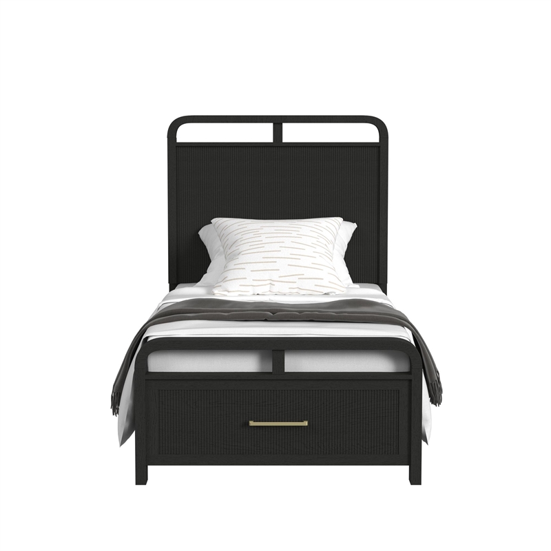 Woodridge Twin Storage Bed in Black with Grain