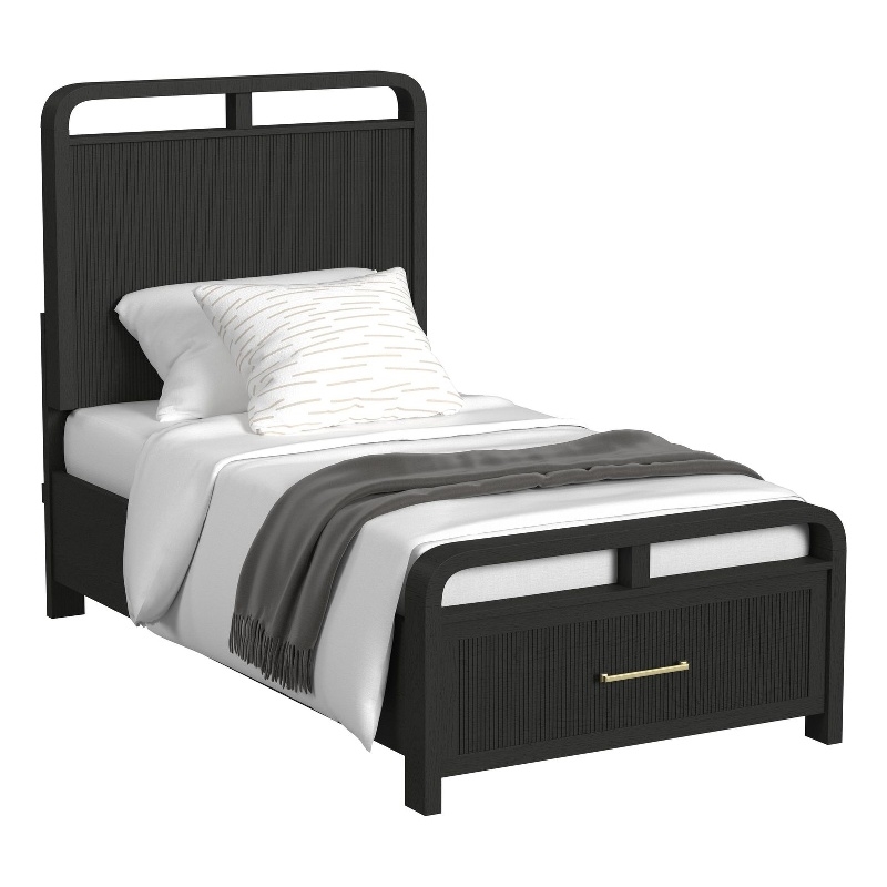 Woodridge Twin Storage Bed in Black with Grain