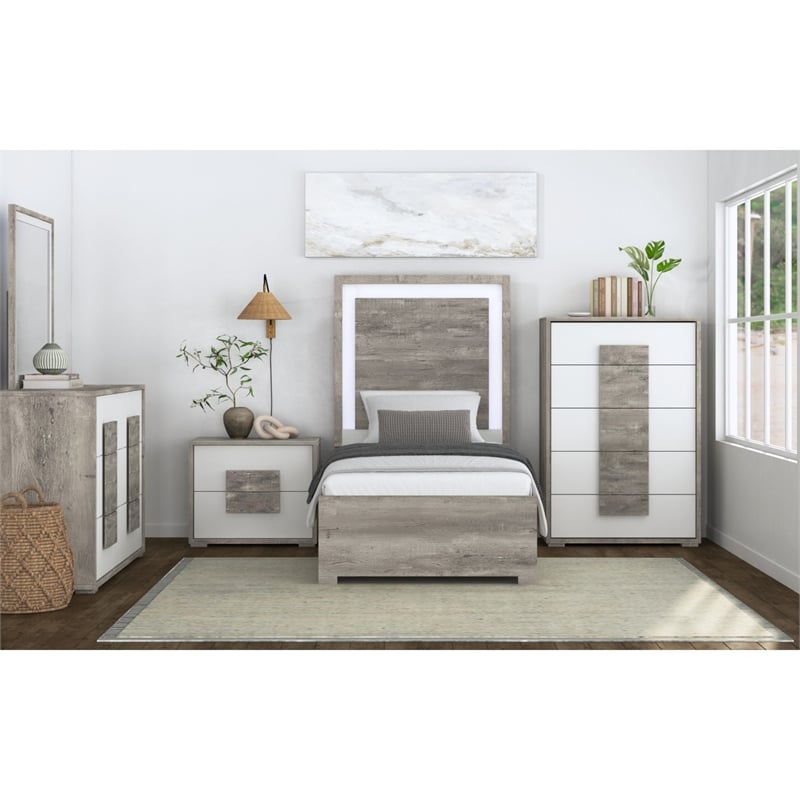 Picket House Furnishings Vega Twin Bed with LED in Dual Tone