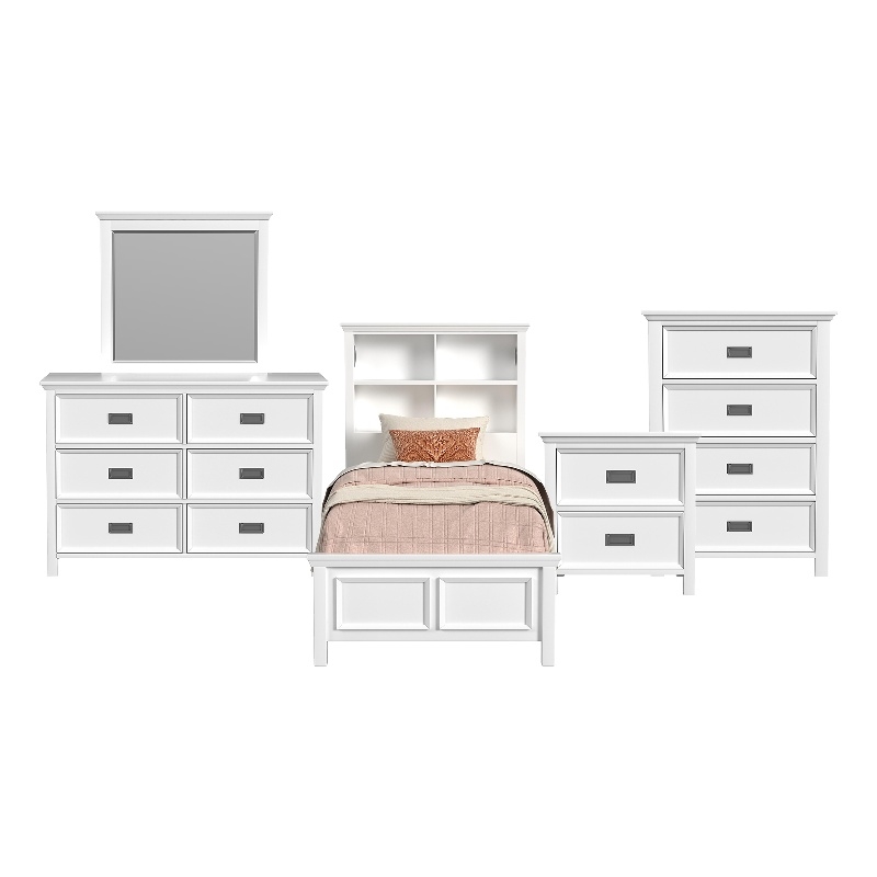 Brooklyn Kids Twin Bookcase 5PC Bedroom Set in White