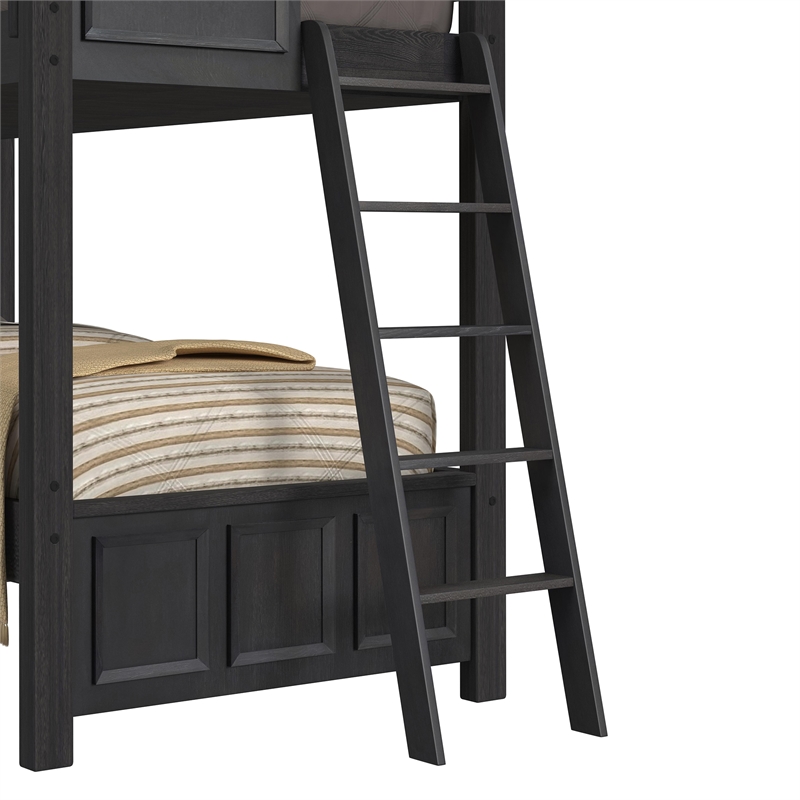 Brooklyn Kids Twin Over Twin Bunk with Ladder in Charcoal
