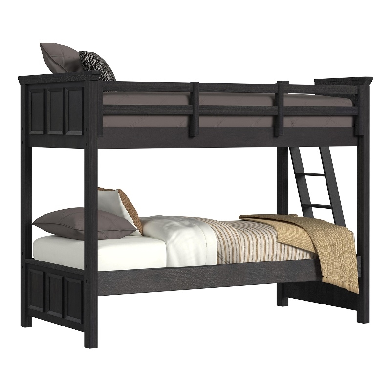 Brooklyn Kids Twin Over Twin Bunk with Ladder in Charcoal