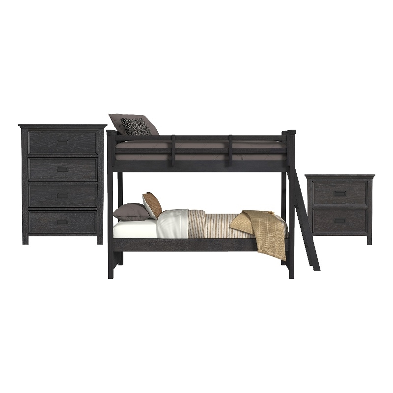 Brooklyn Kids Twin Over Twin Bunk with Ladder 3PC Bedroom Set in Charcoal