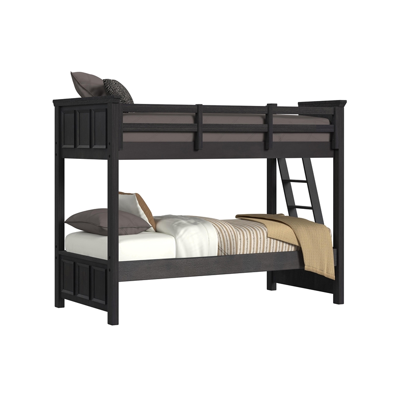 Brooklyn Kids Twin Over Twin Bunk with Ladder 5PC Bedroom Set in Charcoal