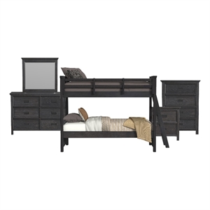 Brooklyn Kids Twin Over Twin Bunk with Ladder 5PC Bedroom Set in Charcoal