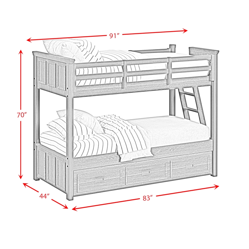 Brooklyn Kids Twin Over Twin Bunk with Ladder and Trundle in Charcoal