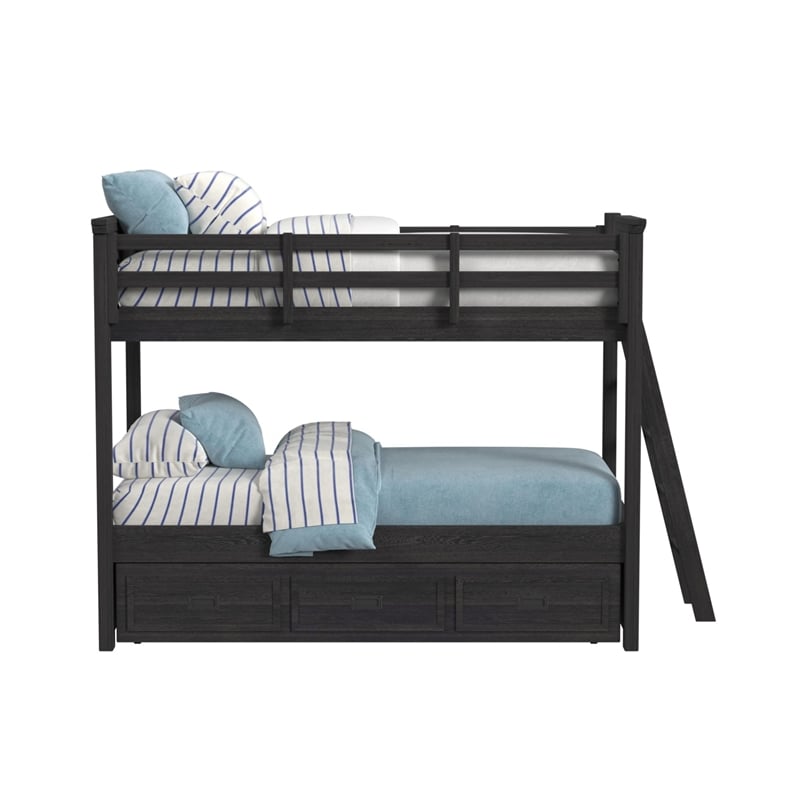 Brooklyn Kids Twin Over Twin Bunk with Ladder and Trundle in Charcoal