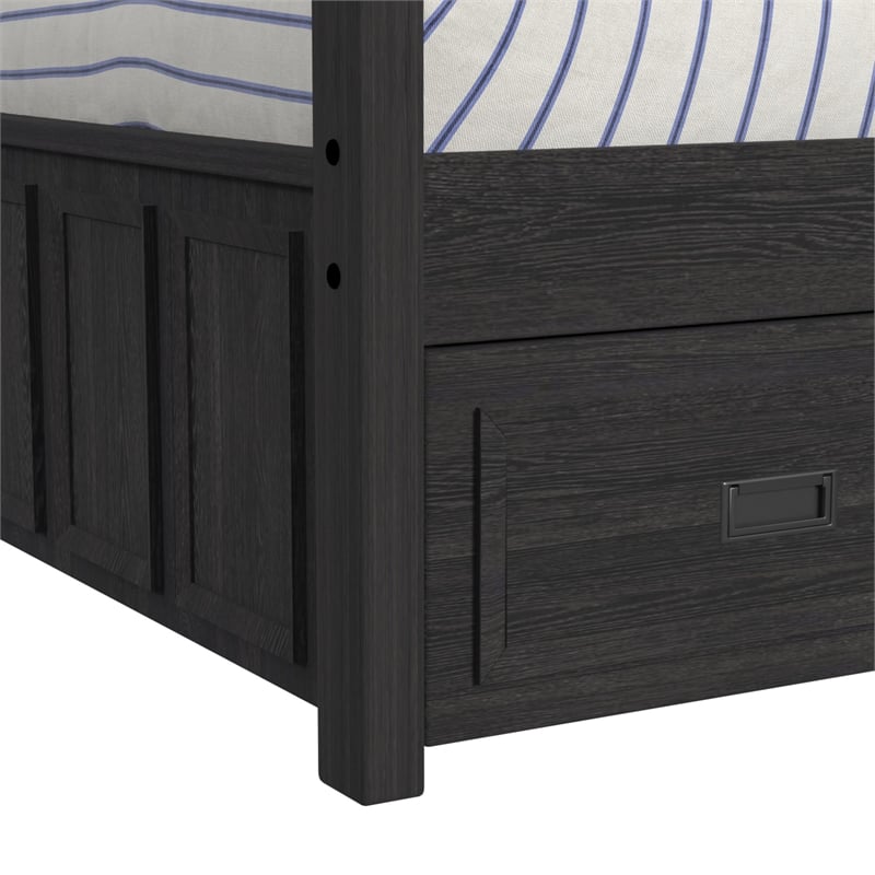 Brooklyn Kids Twin Over Twin Bunk with Ladder and Trundle in Charcoal