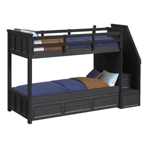 Brooklyn Kids Twin Over Twin Bunk with Staircase and Trundle in Charcoal
