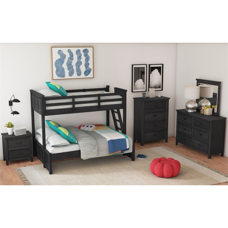 Brooklyn Kids Twin Over Full Bunk with Ladder 3PC Bedroom Set in Charcoal