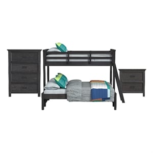 Brooklyn Kids Twin Over Full Bunk with Ladder 3PC Bedroom Set in Charcoal