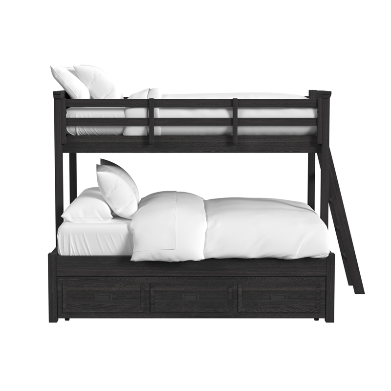 Brooklyn Kids Twin Over Full Bunk with Ladder and Trundle in Charcoal